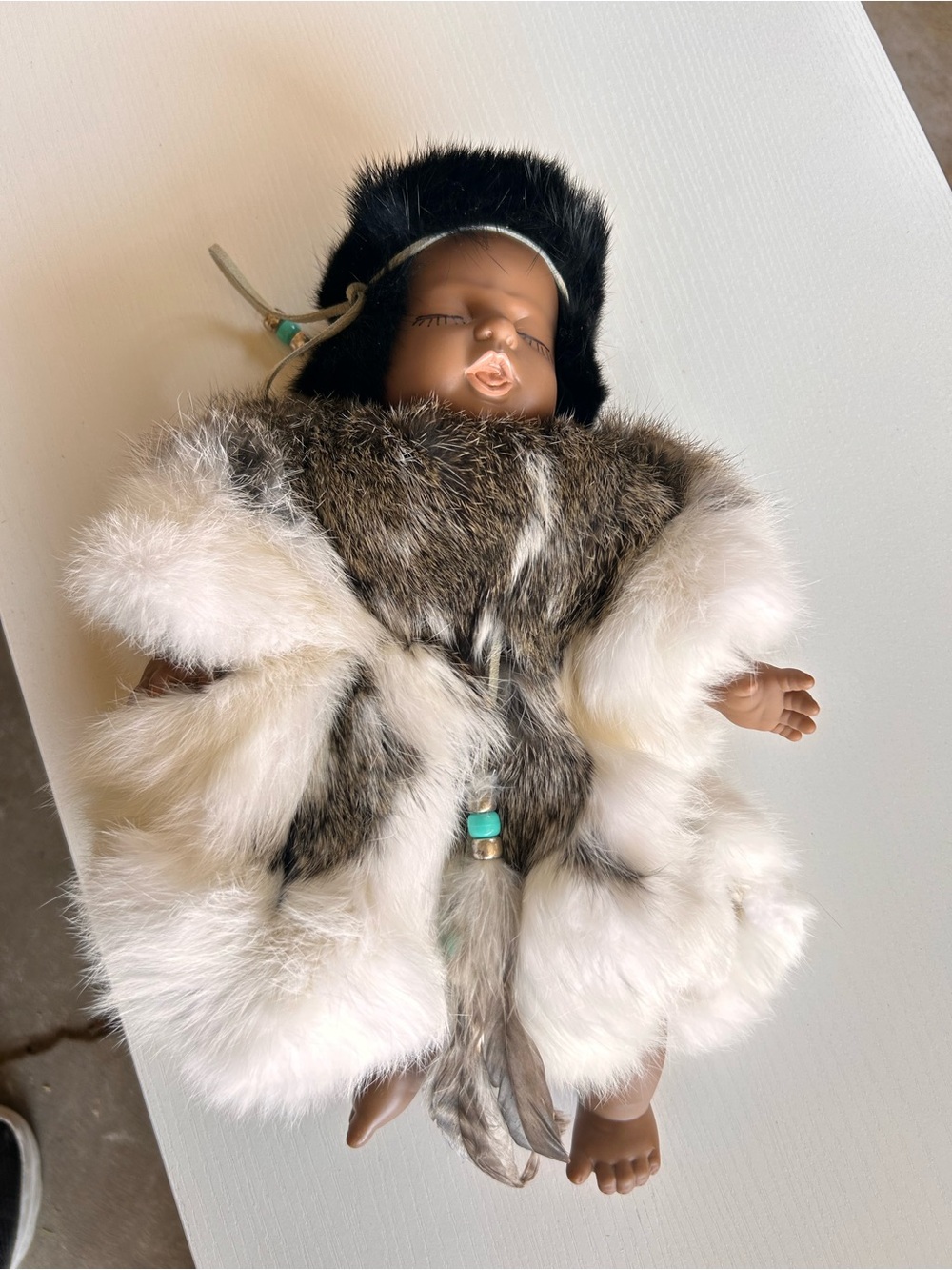 Handcrafted Fur Baby Doll Outfit with Hood -Handmade Alaskan doll
